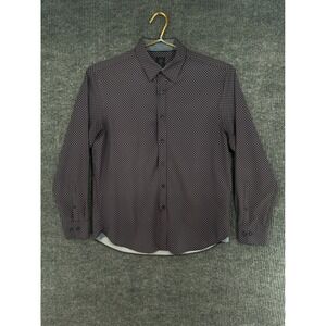 Michael Strahan Button Down Mens L Burgundy Geometric Modern Fit Good Stretch